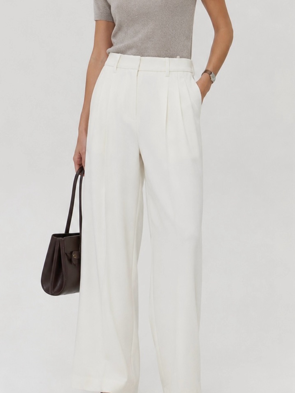 Wilfred Cream Wide-Leg Pleated Trousers